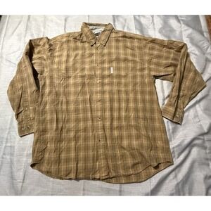 Columbia Mens Mustard Brown Plaid Long Sleeve Button Down Shirt Size XLarge